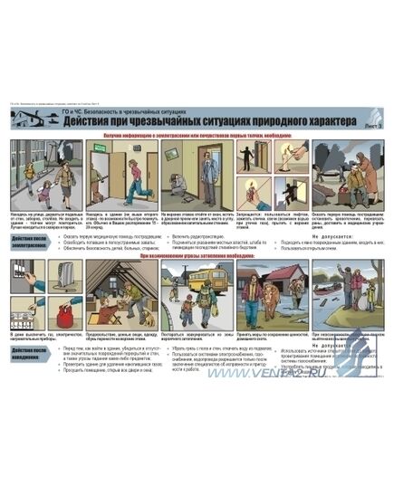 Комплект плакатов: ГО и ЧС. Безопасность в чрезвычайных ситуациях, 3 штуки, формат А2, ламинированные - Гражданская оборона и черезвычайные ситуации, Плакаты (различные типоразмеры) -  3