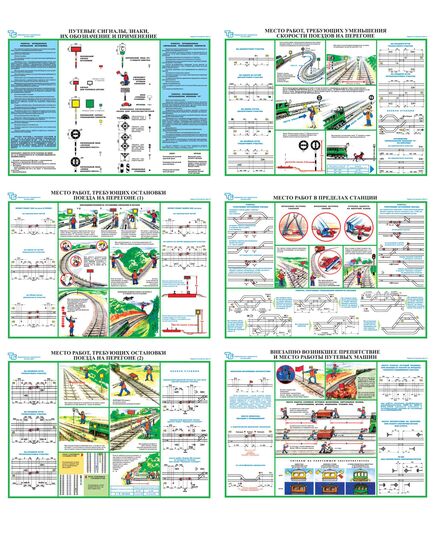 Комплект  плакатов: Ограждение мест производства путевых работ (6 шт., ламинированные, формат А2) - Путь и путевое хозяйство, (ЦП), Железнодорожный транспорт -  1