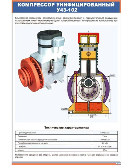 Компрессор унифицированный У43-102 (600 х 900 мм, ламинированный, с пластиковым профилем и стальным крючком) - Автотормоза подвижного состава, Железнодорожный транспорт -  1