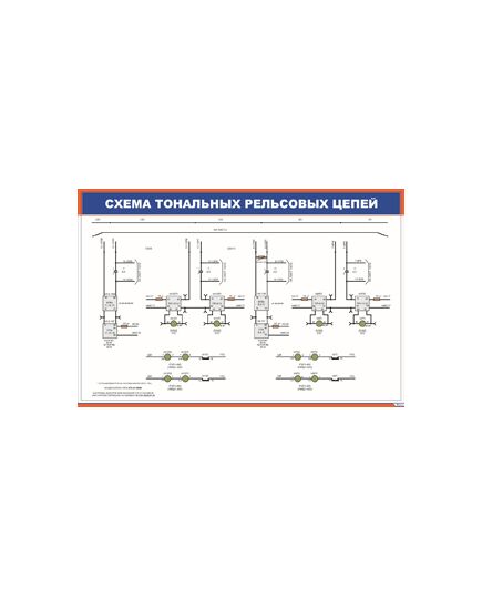 Схема тональных рельсовых цепей (900 х 600 мм, ламинированный, с пластиковым профилем и стальным крючком) - Автоматика и телемеханика на железнодорожном транспорте, (ЦШ), Железнодорожный транспорт -  1