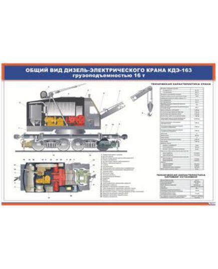 Общий вид дизель-электрического крана грузоподъемностью 16 т (900 х 600 мм, ламинированный, с пластиковым профилем и стальным крючком) - Электровозы переменного тока, Механическое оборудование, Железнодорожный транспорт -  1