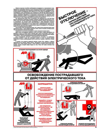 Плакат: Освобождение пострадавшего от действия электротока, 1 штука, формат А2, ламинированный - Энергетика, Электробезопасность, Плакаты (различные типоразмеры) -  1