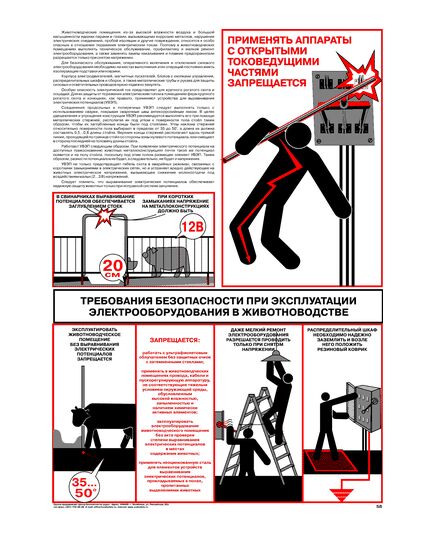 Плакат: Требования безопасности при эксплуатации электрооборудования в животноводстве  , 1 штука, формат А2, ламинированный - Энергетика, Электробезопасность, Плакаты (различные типоразмеры) -  1