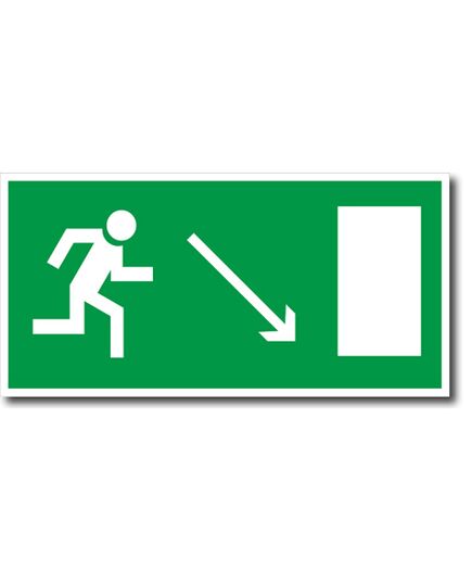 Направление к эвакуационному выходу направо вниз (металл)150*200 мм - Эвакуационные знаки, (E), Знаки безопасности (самоклейка, пластик, металл) -  1