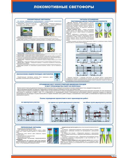 Плакат: Локомотивные светофоры (600 х 900 мм, ламинированный, с пластиковым профилем и стальным крючком) - ПТЭ и безопасность движения, (ЦРБ), Железнодорожный транспорт -  1