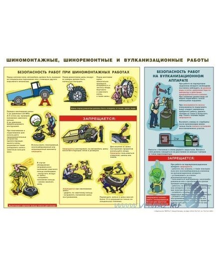 Плакат: Шиномонтажные, шиноремонтные и вулканизационные работы -  форм. А2, - Автомобильный транспорт, Плакаты (различные типоразмеры) -  1