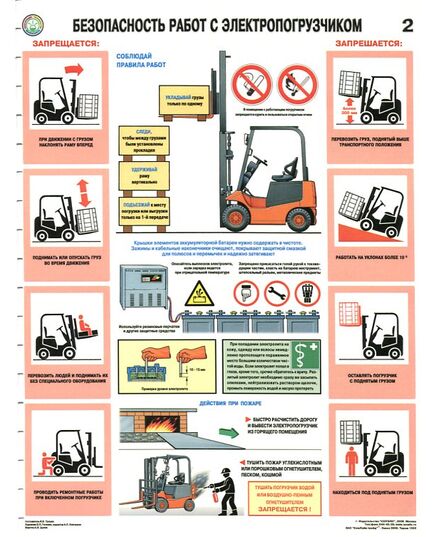 Комплект плакатов: Безопасность работ с электропогрузчиками, 2 листа, формат А2, ламинированные - Охрана труда, Безопасность работ, Плакаты (различные типоразмеры) -  2