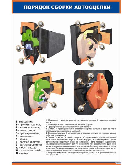 Автосцепное устройство СА-3. 3. Порядок сборки, (600 х 900 мм, ламинированный, с пластиковым профилем и стальным крючком) - Вагоны и вагонное хозяйство, (ЦВ, ЦЛ), Железнодорожный транспорт -  1