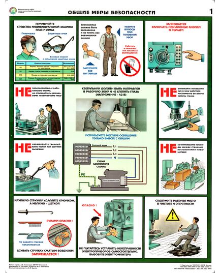 Комплект плакатов: Безопасность труда при металлообработке, 5 листов, формат А3, ламинированные - Охрана труда, Безопасность работ, Плакаты (различные типоразмеры) -  1