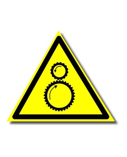 Осторожно. Возможно затягивание между вращающимися элементами (металл) 200*200 мм - Предупреждающие знаки (W), Знаки безопасности (самоклейка, пластик, металл) -  1