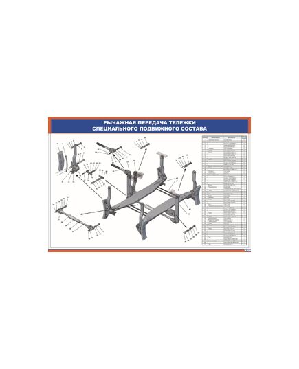 Плакат: Рычажная передача тележки специального подвижного состава (900 х 600 мм, ламинированный, с пластиковым профилем и  крючком) - Путевые машины и механизмы, Железнодорожный транспорт -  1