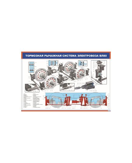 Тормозная рычажная система электровоза ВЛ80 (900 х 600 мм, ламинированный, с пластиковым профилем и стальным крючком) - Автотормоза подвижного состава, Железнодорожный транспорт -  1
