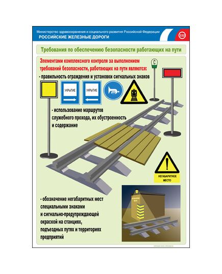 Комплект плакатов: Безопасность работающих на железнодорожном пути, 20 штук, формат А3, размер 297 x 420, ламинированные - Путь и путевое хозяйство, (ЦП), Железнодорожный транспорт -  20