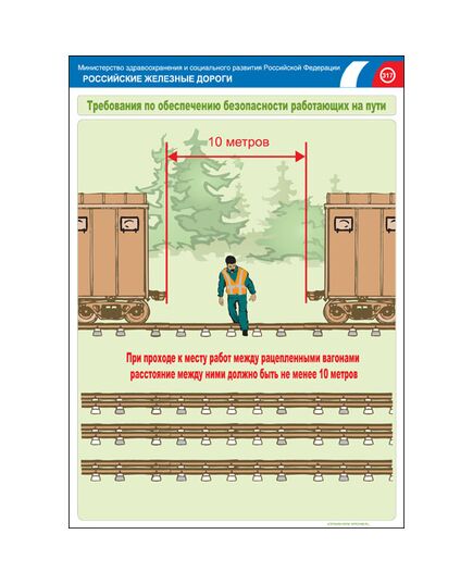 Комплект плакатов: Безопасность работающих на железнодорожном пути, 20 штук, формат А3, размер 297 x 420, ламинированные - Путь и путевое хозяйство, (ЦП), Железнодорожный транспорт -  5