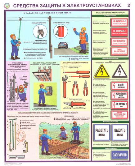 Комплект плакатов: Средства защиты в электроустановках, 3 листа, формат А2, ламинированные - Энергетика, Электробезопасность, Плакаты (различные типоразмеры) -  2