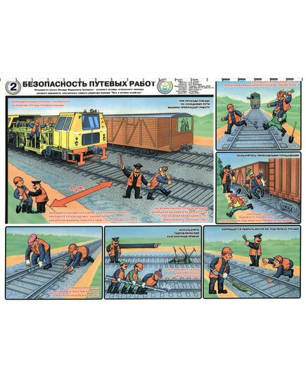 Комплект плакатов: Безопасность путевых работ. 6 листов, формат А2, ламинированные - Путь и путевое хозяйство, (ЦП), Железнодорожный транспорт -  3