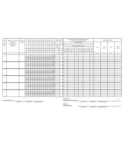 Т-13 Табель учета рабочего времени. Унифицированная форма № Т-13. Утверждена Постановлением Госкомстата России от 05.01.2004 № 1 (А3, 2-стор.) - Кадровая служба, Бланочная продукция (Путевые листы, личные карточки и т.д.) -  1