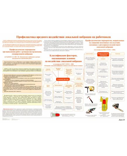 Плакат: Профилактика вредного воздействия - локальной вибрации на работников (лист 18). формат А1, ламинированный. - Вредные факторы рабочей среды на железнодорожном транспорте, Железнодорожный транспорт -  1