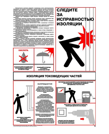 Плакат: Изоляция токоведущих частей, 1 штука, формат А2, ламинированный - Энергетика, Электробезопасность, Плакаты (различные типоразмеры) -  1