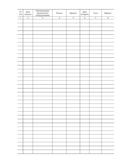 Журнал контроля, выдачи и возврата инструмента и вспомогательного оборудования к нему  (100 стр., прошитый) - Контроль технических средств и систем, Журналы (Твердая, мягкая обложка, прошитые) -  2