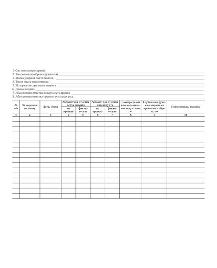 Журнал погружения шпунта.(Утвержден распоряжением Росавтодора от 23 мая 2002 г. №ИС-478-р) (прошитый, 100 страниц) - Дорожное хозяйство, Журналы (Твердая, мягкая обложка, прошитые) -  1
