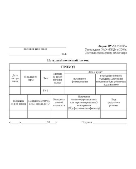 Форма ВУ-51. Натурный листок (А6, 80 гр., 1+1) - Автомобильный транспорт, Бланочная продукция (Путевые листы, личные карточки и т.д.) -  2