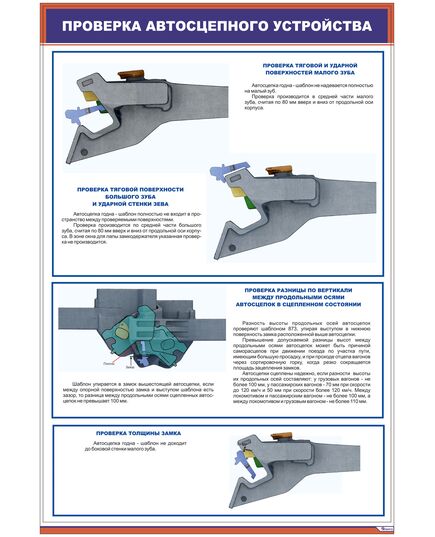 Проверка автосцепного устройства (600 х 900 мм, ламинированный, с пластиковым профилем и стальным крючком) - Вагоны и вагонное хозяйство, (ЦВ, ЦЛ), Железнодорожный транспорт -  1