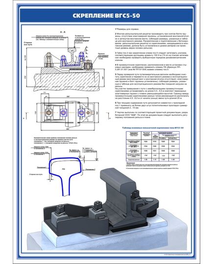 Плакат: Рельсовое скрепление ВГС5-50 (600 х 900 мм, ламинированный, с пластиковым профилем и стальным крючком) - Путь и путевое хозяйство, (ЦП), Железнодорожный транспорт -  1