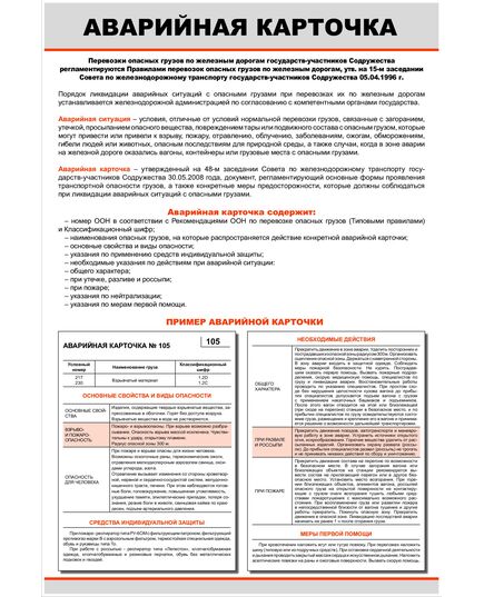 Плакат: Аварийная карточка (600 х 900 мм, ламинированный, с пластиковым профилем и крючком) - ПТЭ и безопасность движения, (ЦРБ), Железнодорожный транспорт -  1