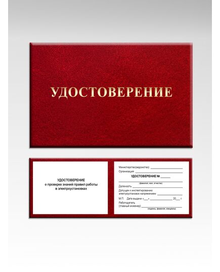 Удостоверение о проверке знаний правил работы в электроустановках. Форма утверждена Приложением Д к  СТО РЖД 15.013-2021  (инспектирование работы электроустановок) - Железнодорожный транспорт, Удостоверения -  1