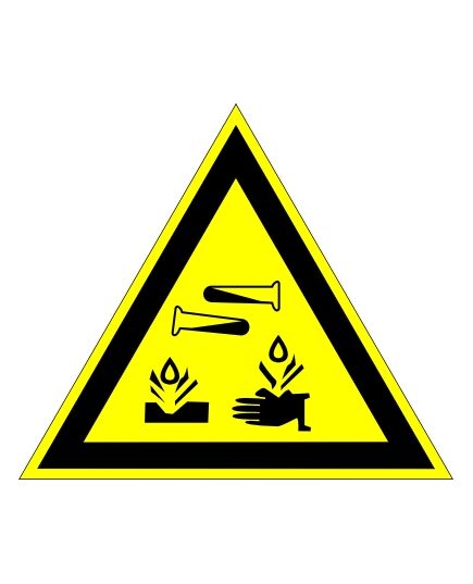 Опасно. Едкие и коррозионные вещества (металл) 200*200 мм - Предупреждающие знаки (W), Знаки безопасности (самоклейка, пластик, металл) -  1