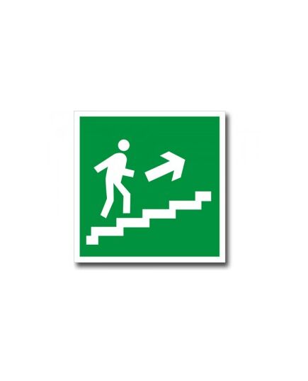 Направление к эвакуационному выходу по лестнице вверх направо (наклейка)200*200 мм - Эвакуационные знаки, (E), Знаки безопасности (самоклейка, пластик, металл) -  1
