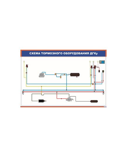 Плакат: Схема тормозного оборудования ДГКу  (900 х 600 мм, ламинированный, с пластиковым профилем и  крючком) - Путевые машины и механизмы, Железнодорожный транспорт -  1