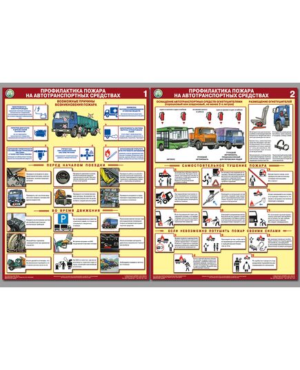 Комплект плакатов: Профилактика пожара на автотранспортных средствах. 2 листа, ламинированный, формат А2. - Автомобильный транспорт, Плакаты (различные типоразмеры) -  2