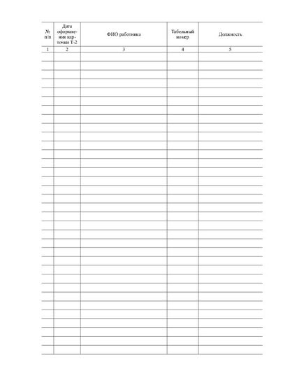 Журнал учета личных карточек работников (Т-2) (прошитый, 100 страниц) - Кадровая служба, Журналы (Твердая, мягкая обложка, прошитые) -  4