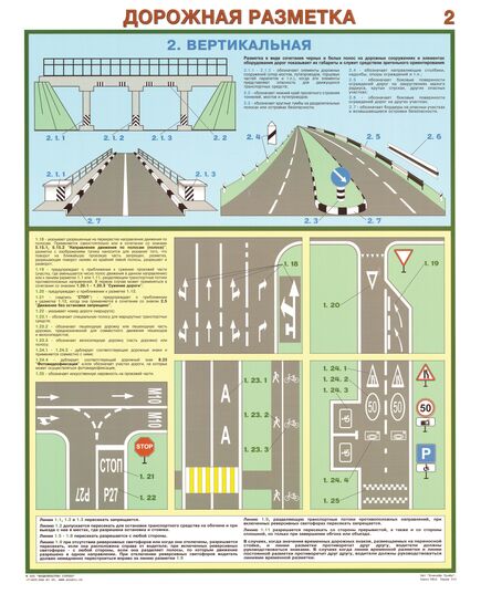 Комплект плакатов: Дорожная разметка, 2 листа, формат А2, ламинированные. - Автомобильный транспорт, Плакаты (различные типоразмеры) -  2