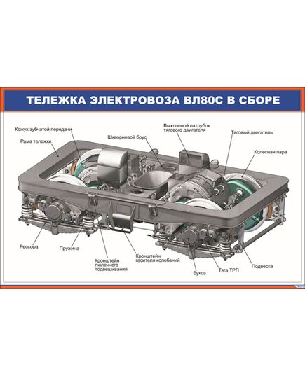 Тележка электровоза ВЛ80с в сборе (900 х 600 мм, ламинированный, с пластиковым профилем и стальным крючком) - Электровозы переменного тока, Механическое оборудование, Железнодорожный транспорт -  1