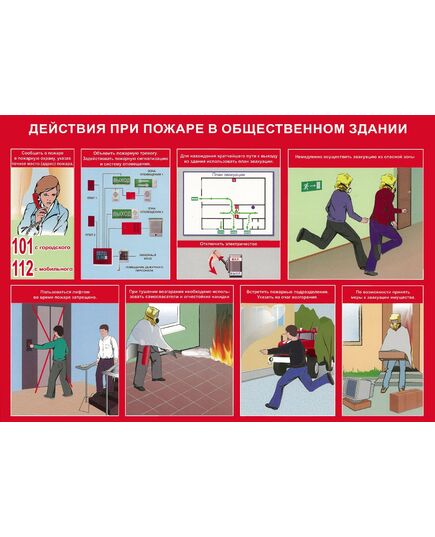 Комплект плакатов: Умей действовать при пожаре, 10 листов, формат А3, ламинированные - Пожарная безопасность, Плакаты (различные типоразмеры) -  7