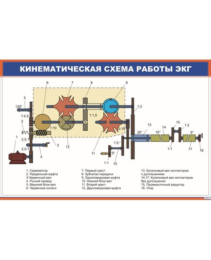 Кинематическая схема работы ЭКГ (900 х 600 мм, ламинированный, с пластиковым профилем и стальным крючком) - Электровозы переменного тока, Электрическое оборудование, Железнодорожный транспорт -  1