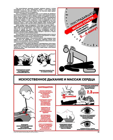Плакат: Искусственное дыхание и массаж сердца, 1 штука, формат А2, ламинированный - Первая помощь, Плакаты (различные типоразмеры) -  1