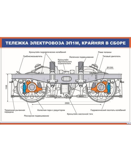 Тележка электровоза ЭП1М, крайняя в сборе (900 х 600 мм, ламинированный, с пластиковым профилем и стальным крючком) - Электровозы переменного тока, Механическое оборудование, Железнодорожный транспорт -  1